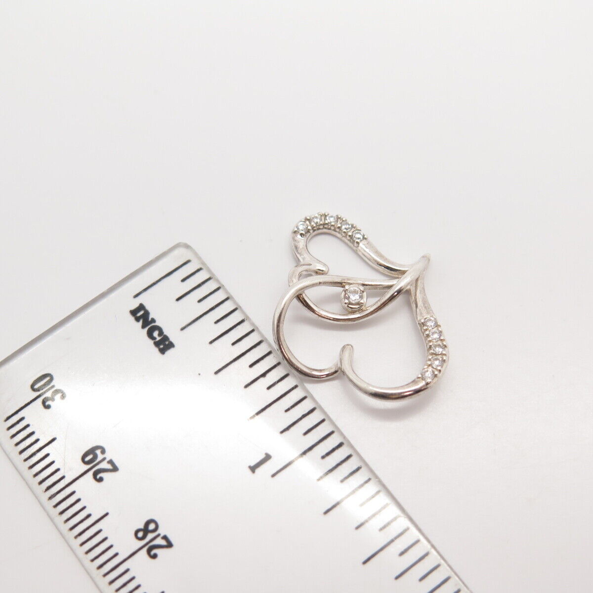 925 Sterling Silver Vintage C Z Couple of Heart Slide Pendant