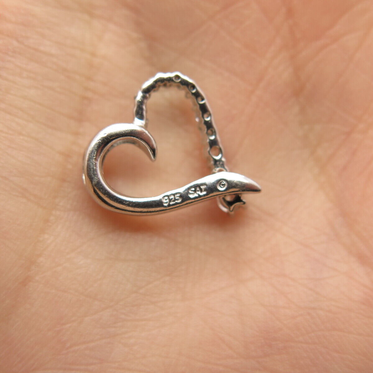 925 Sterling Silver Vintage C Z Open Heart Slide Pendant