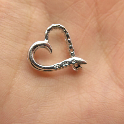 925 Sterling Silver Vintage C Z Open Heart Slide Pendant