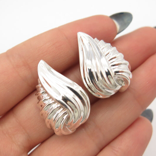 925 Sterling Silver Vintage Ribbed Clip On Earrings