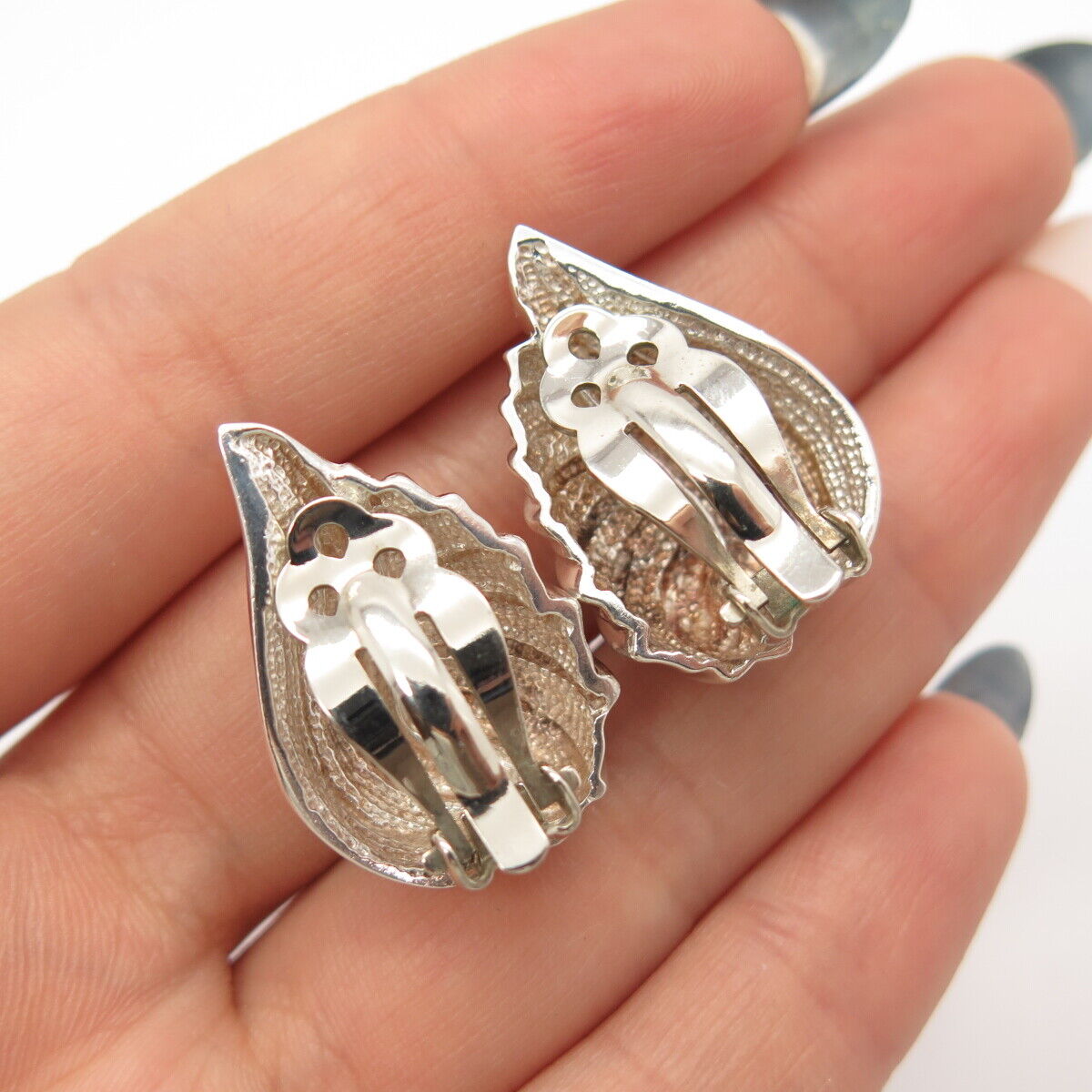 925 Sterling Silver Vintage Ribbed Clip On Earrings