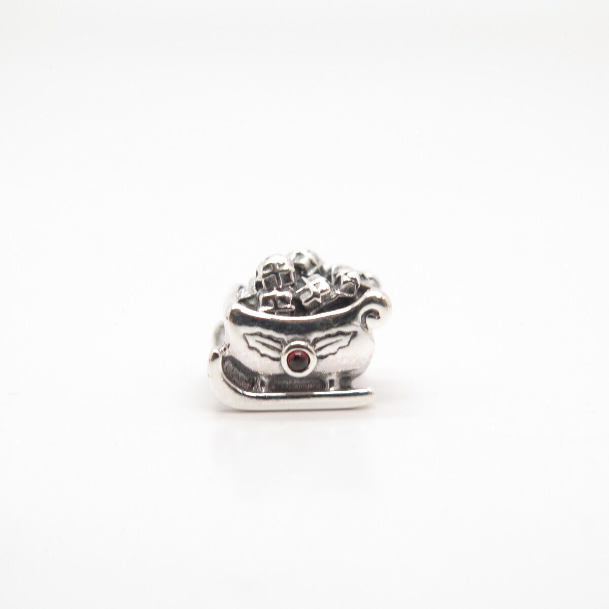 925 Sterling Silver Pandora Red Garnet-Tone Glass Christmas Sleigh Bead Charm