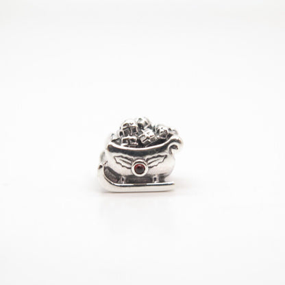 925 Sterling Silver Pandora Red Garnet-Tone Glass Christmas Sleigh Bead Charm