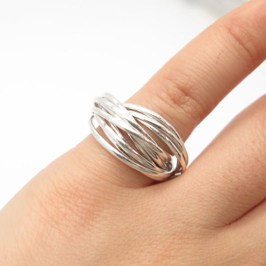 925 Sterling Silver Multi-Circle Interlocked Ring Size 5