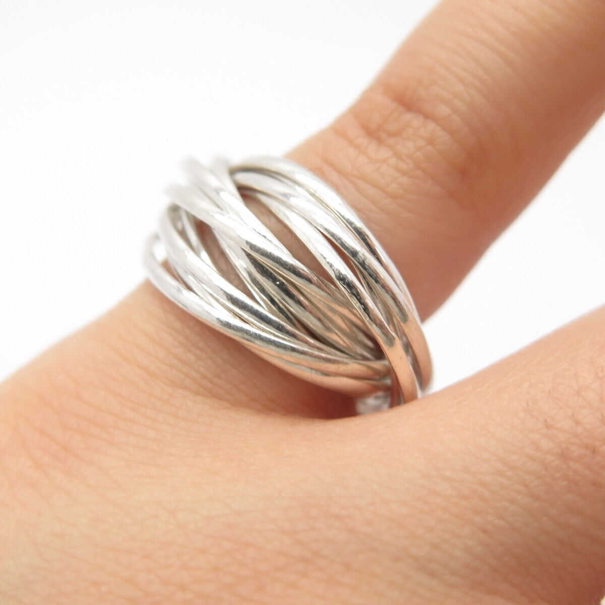 925 Sterling Silver Multi-Circle Interlocked Ring Size 5