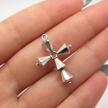 925 Sterling Silver / 14K Vintage Princess-Cut C Z Cross Movable Pendant