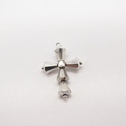 925 Sterling Silver / 14K Vintage Princess-Cut C Z Cross Movable Pendant