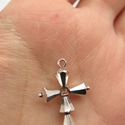 925 Sterling Silver / 14K Vintage Princess-Cut C Z Cross Movable Pendant