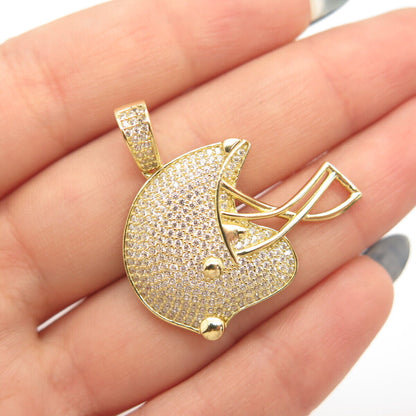 925 Sterling Silver Gold Plated Pave C Z Helmet Pendant