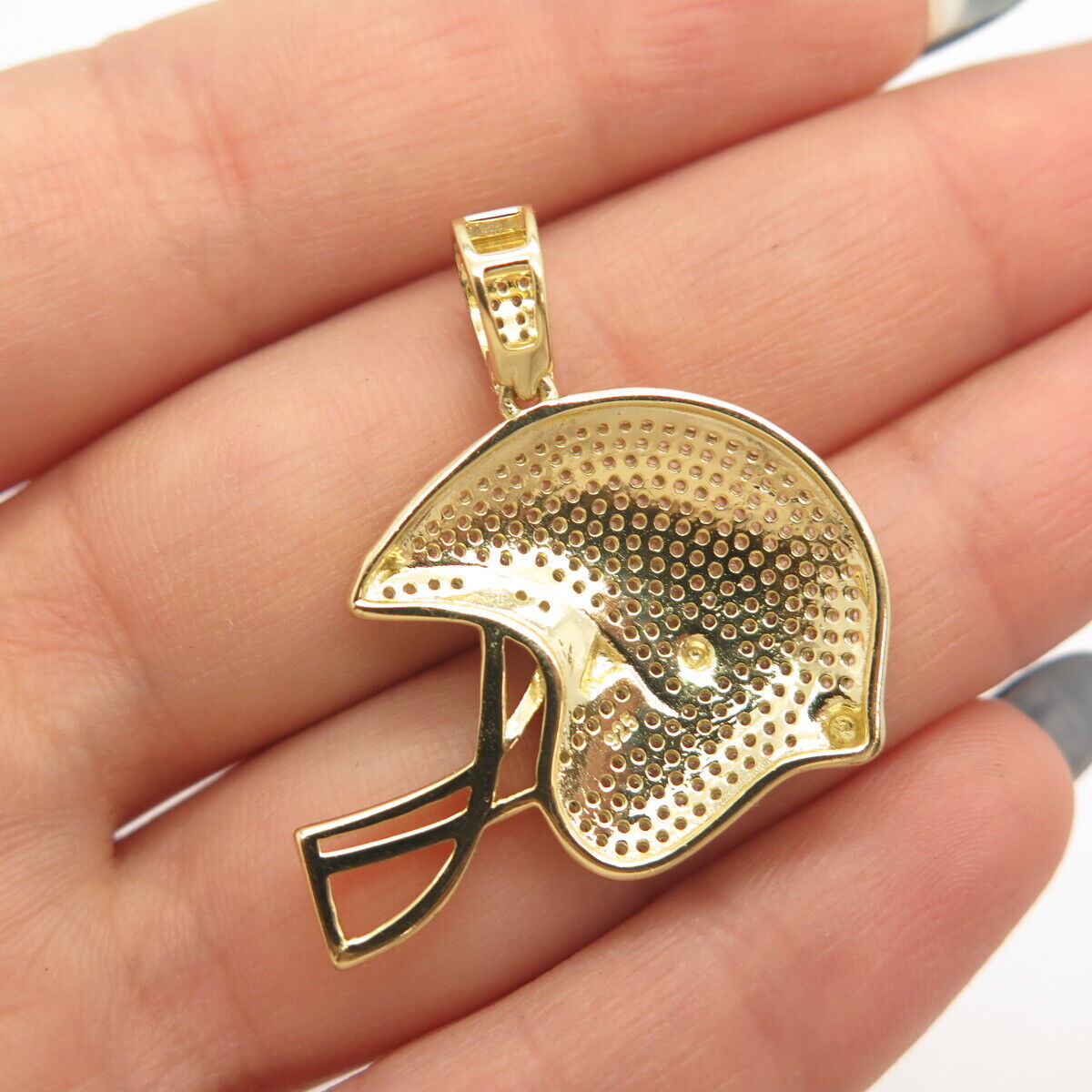 925 Sterling Silver Gold Plated Pave C Z Helmet Pendant