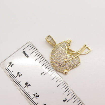 925 Sterling Silver Gold Plated Pave C Z Helmet Pendant