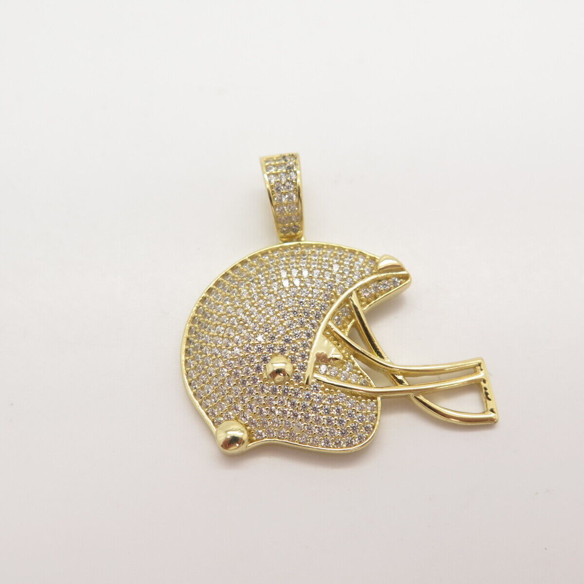 925 Sterling Silver Gold Plated Pave C Z Helmet Pendant