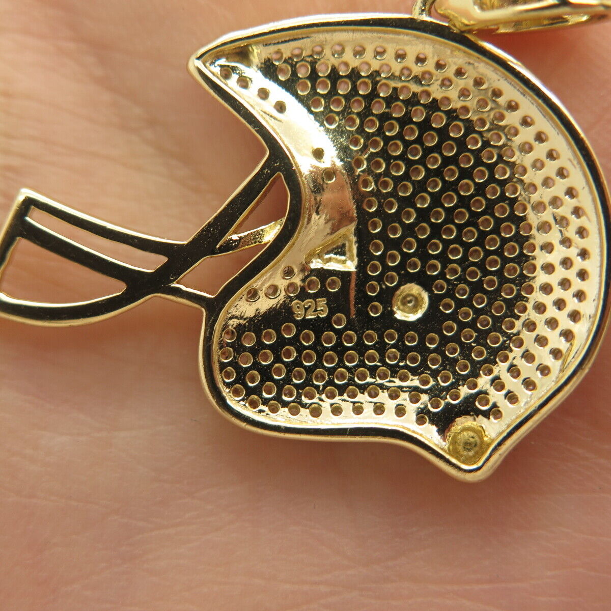 925 Sterling Silver Gold Plated Pave C Z Helmet Pendant