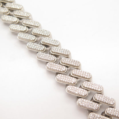 925 Sterling Silver Pave C Z Modernist Link Bracelet 7.5"