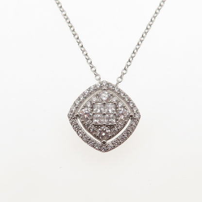 DEE BERKLE 925 Sterling Silver Princess & Round-Cut C Z Cable Chain Necklace 18"