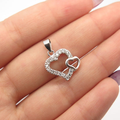 925 Sterling Silver C Z Couple of Heart Pendant