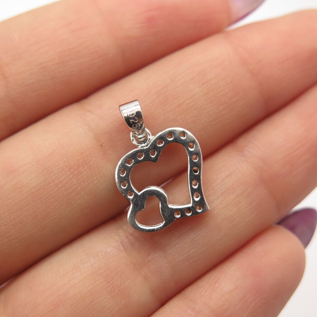 925 Sterling Silver C Z Couple of Heart Pendant