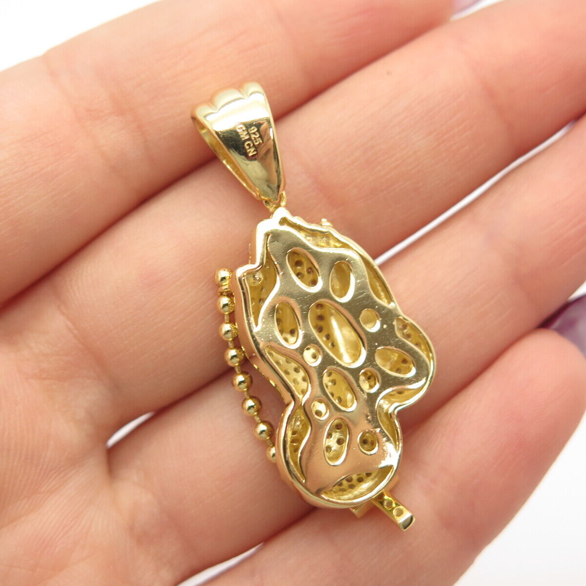 925 Sterling Silver Gold Plated C Z Hands in Prayer Cross Pendant