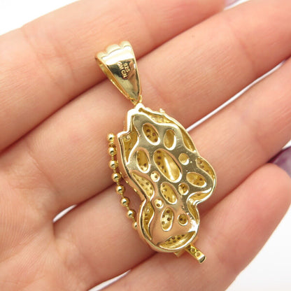 925 Sterling Silver Gold Plated C Z Hands in Prayer Cross Pendant