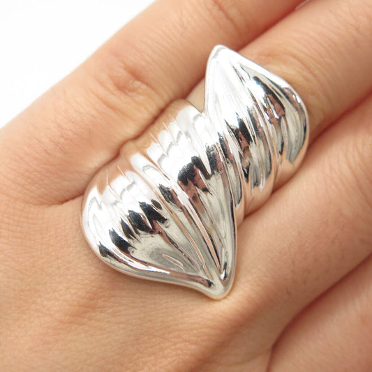 925 Sterling Silver Vintage Ribbed Statement Ring Size 6.5