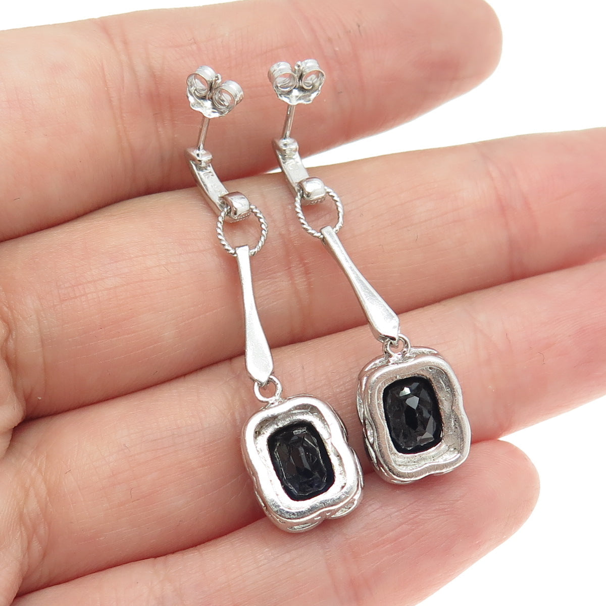 925 Sterling Silver Lab-Created Sapphire Dangling Earrings