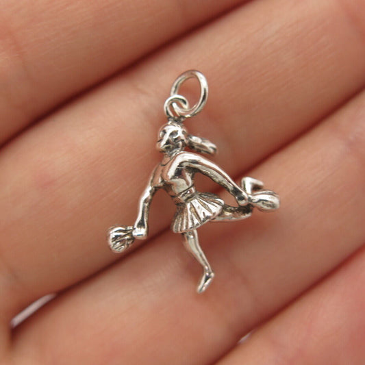 925 Sterling Silver Vintage Cheerleader Girl Charm Pendant