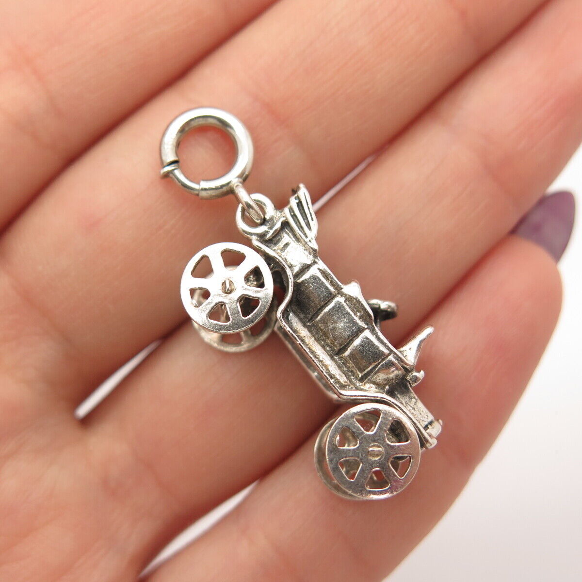 925 Sterling Silver Vintage Retro Car Movable Charm Pendant