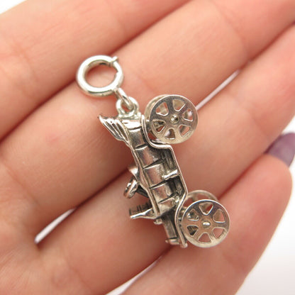 925 Sterling Silver Vintage Retro Car Movable Charm Pendant