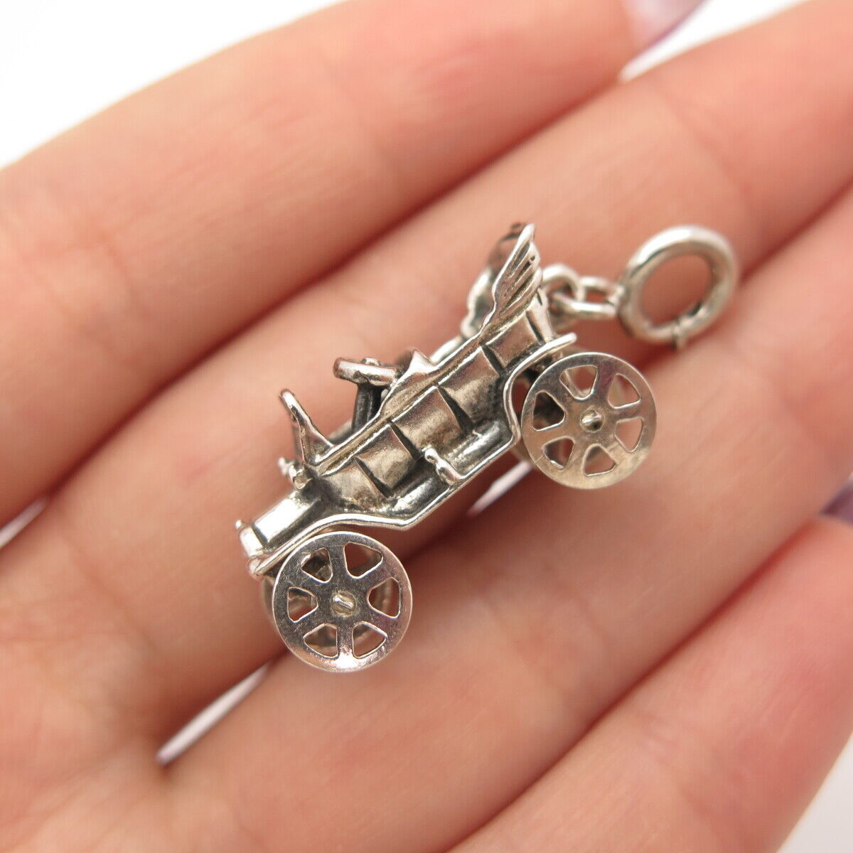 925 Sterling Silver Vintage Retro Car Movable Charm Pendant