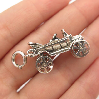 925 Sterling Silver Vintage Retro Car Movable Charm Pendant