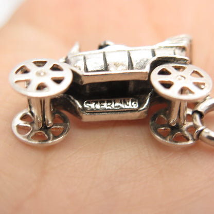 925 Sterling Silver Vintage Retro Car Movable Charm Pendant