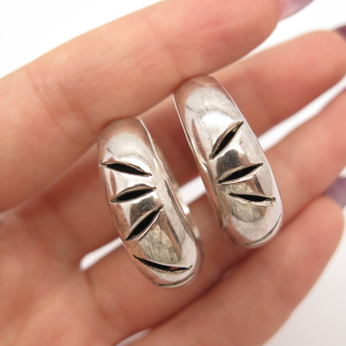 925 Sterling Silver Vintage Mexico Cutout Hoop Earrings