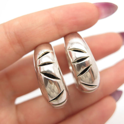 925 Sterling Silver Vintage Mexico Cutout Hoop Earrings