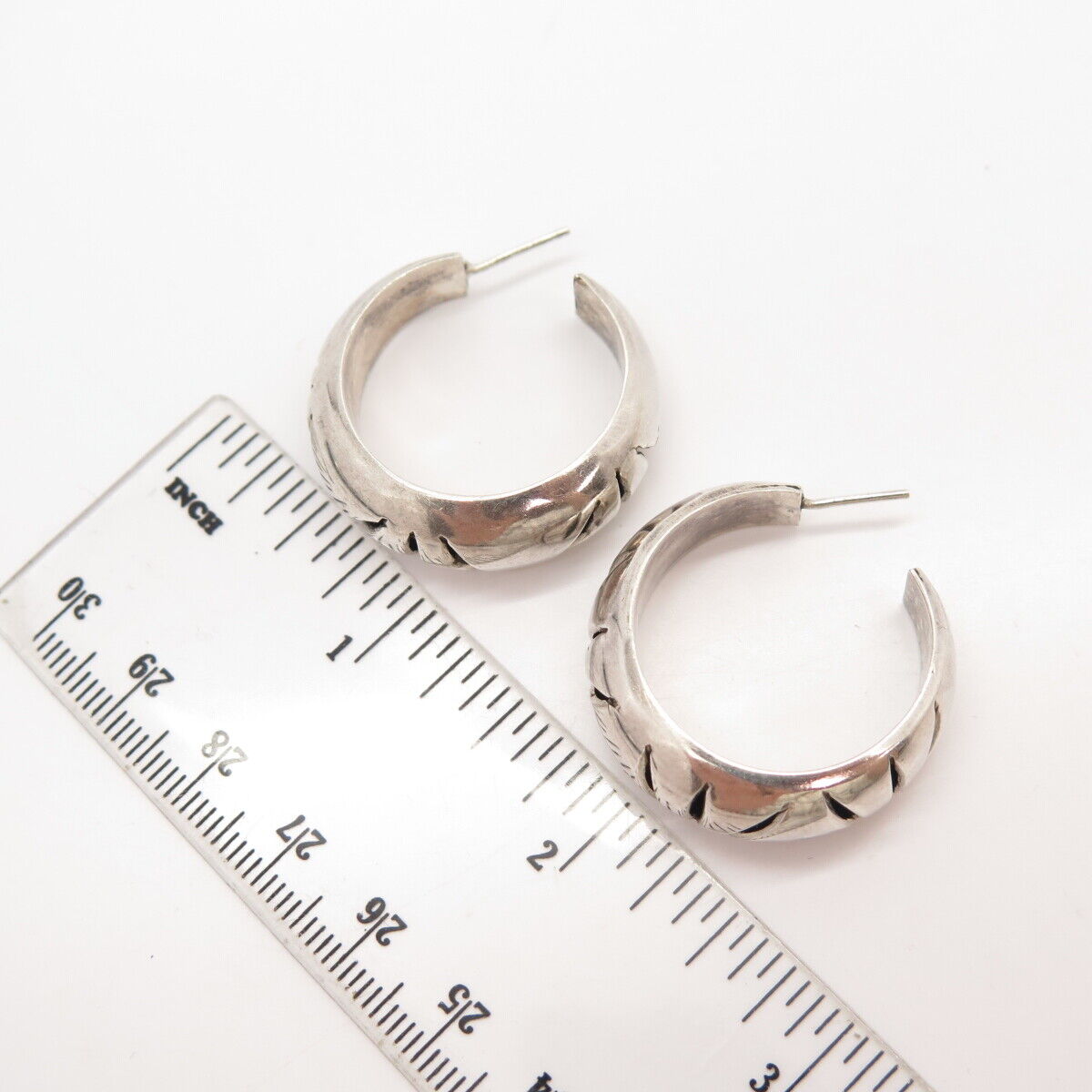 925 Sterling Silver Vintage Mexico Cutout Hoop Earrings