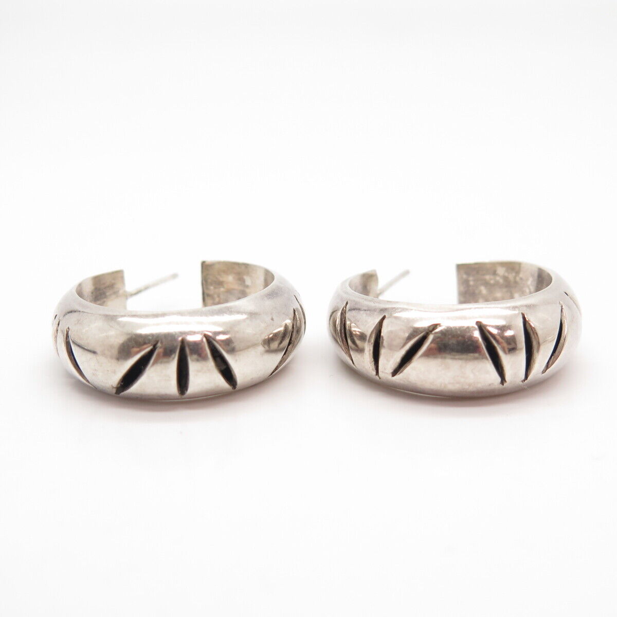 925 Sterling Silver Vintage Mexico Cutout Hoop Earrings