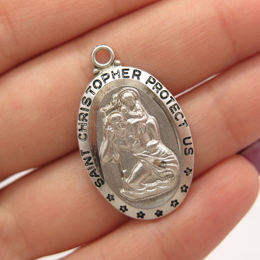 925 Sterling Silver Vintage St. Christopher Religious Pendant