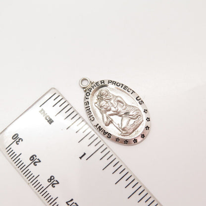 925 Sterling Silver Vintage St. Christopher Religious Pendant