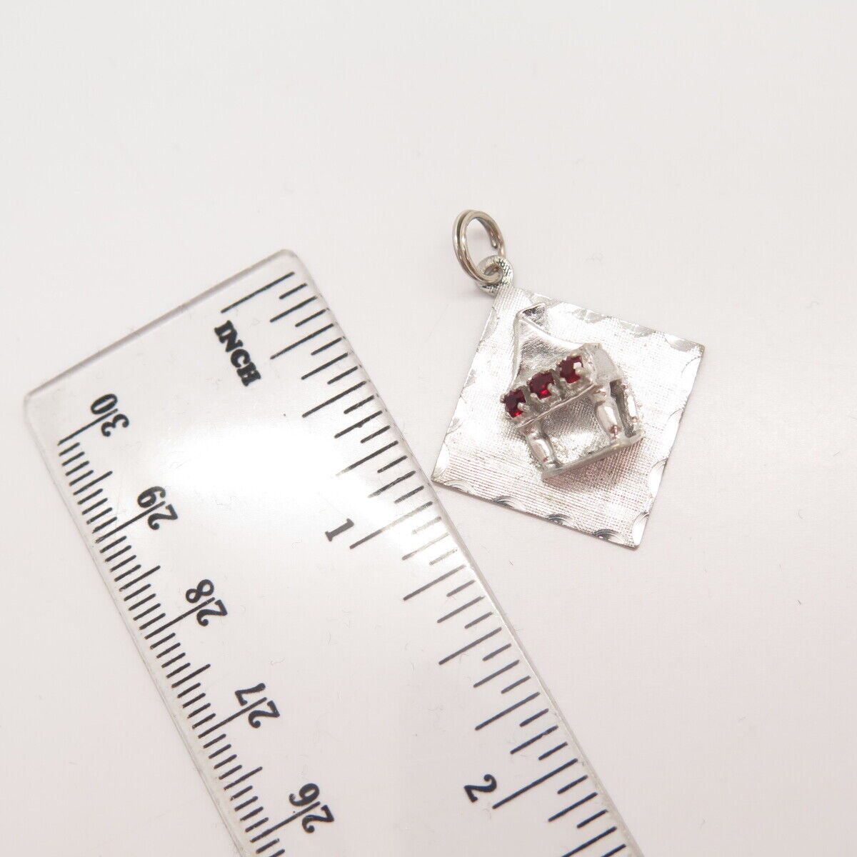 925 Sterling Silver Vintage Red Garnet-Tone C Z Textured Pendant