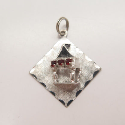 925 Sterling Silver Vintage Red Garnet-Tone C Z Textured Pendant