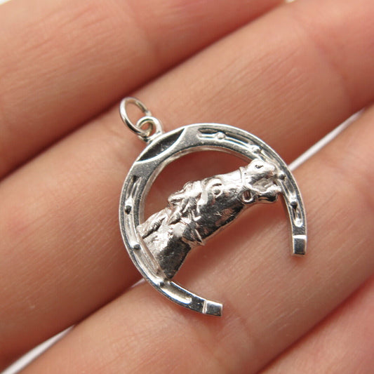 925 Sterling Silver Vintage Horse & Horseshoe For Good Luck Charm Pendant