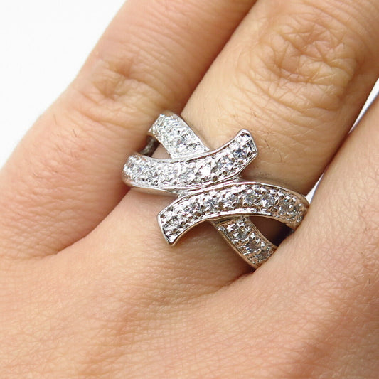 925 Sterling Silver Pave C Z Modernist Ring Size 6