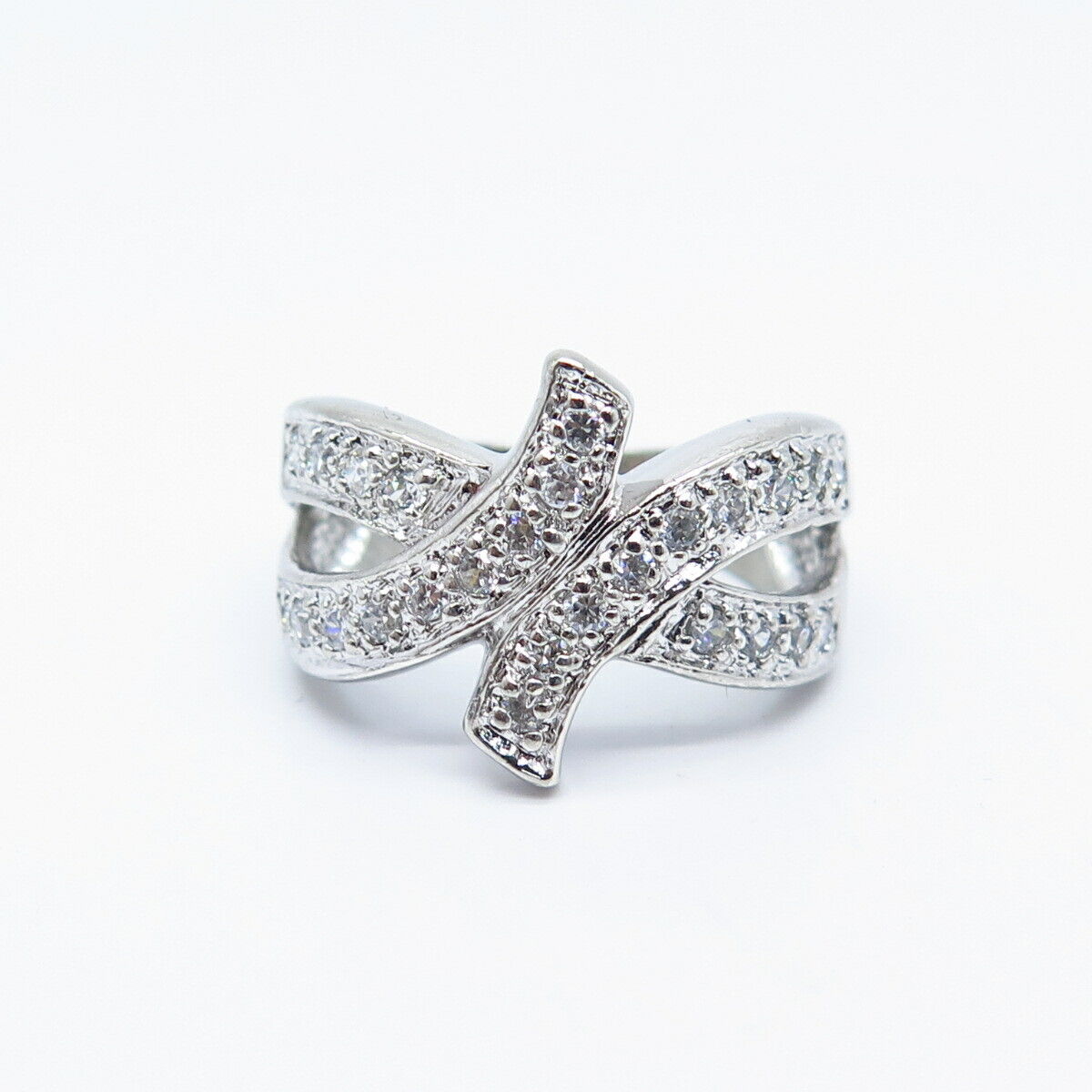 925 Sterling Silver Pave C Z Modernist Ring Size 6