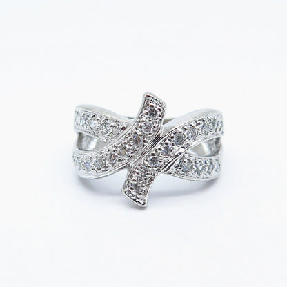 925 Sterling Silver Pave C Z Modernist Ring Size 6