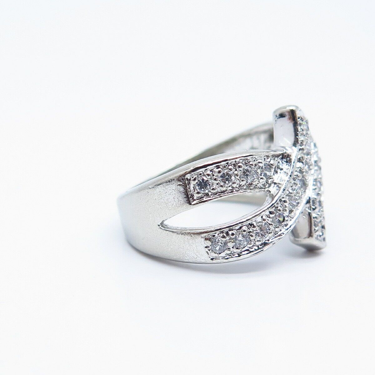 925 Sterling Silver Pave C Z Modernist Ring Size 6