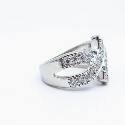 925 Sterling Silver Pave C Z Modernist Ring Size 6