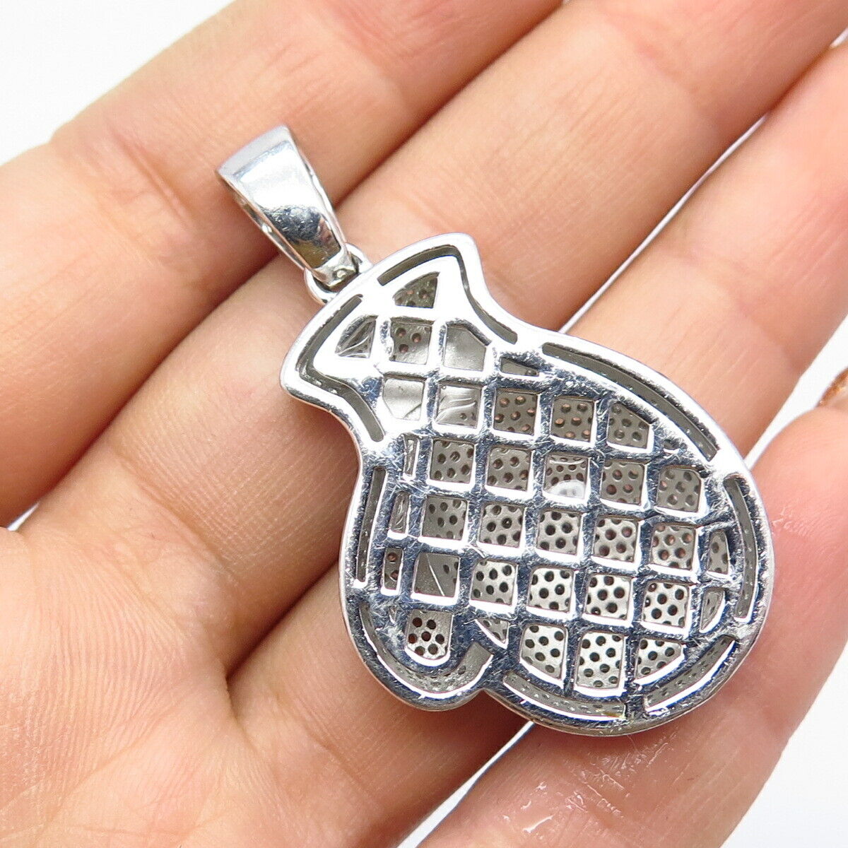 925 Sterling Silver Pave C Z Mitten Pendant