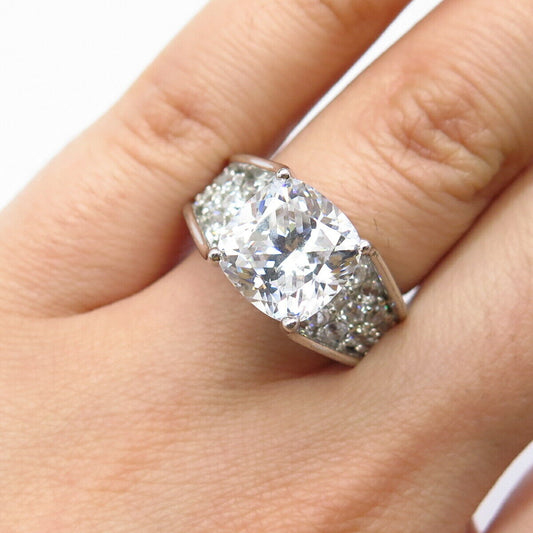 925 Sterling Silver Princess-Cut C Z Ring Size 5.75