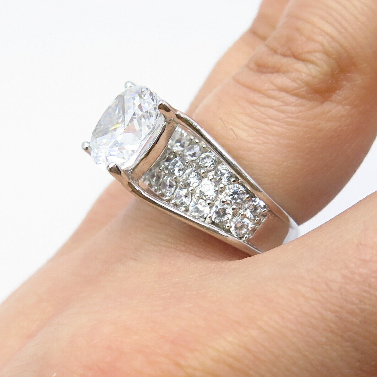 925 Sterling Silver Princess-Cut C Z Ring Size 5.75