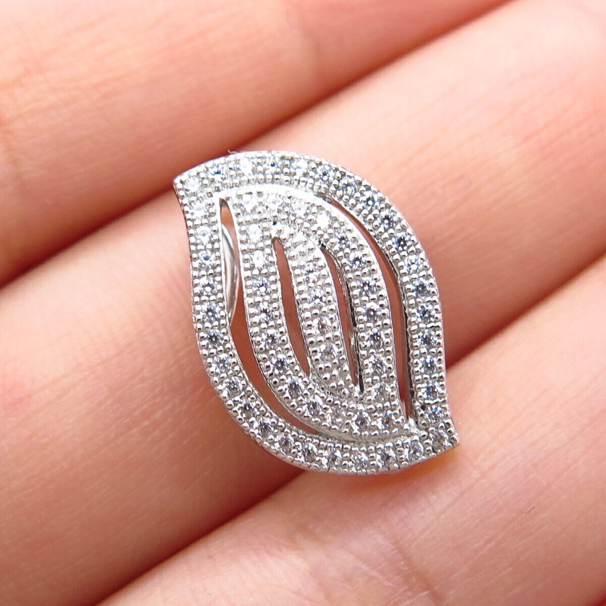 925 Sterling Silver Pave C Z Braided Slide Pendant