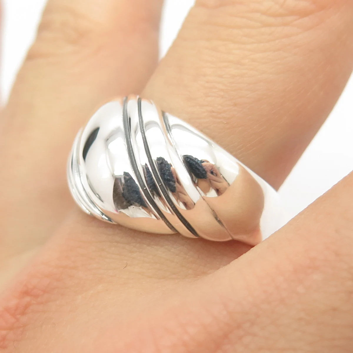 925 Sterling Silver Vintage Kabana Striped Ring Size 10